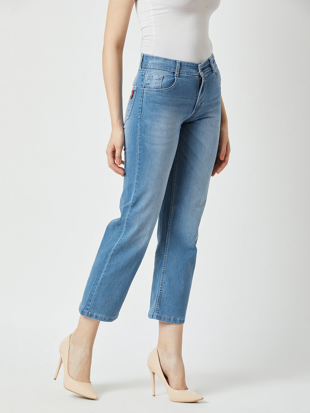24/7 Comfort Women's Light Blue Wide-Leg fit Mid Rise Stretchable Denim Jeans