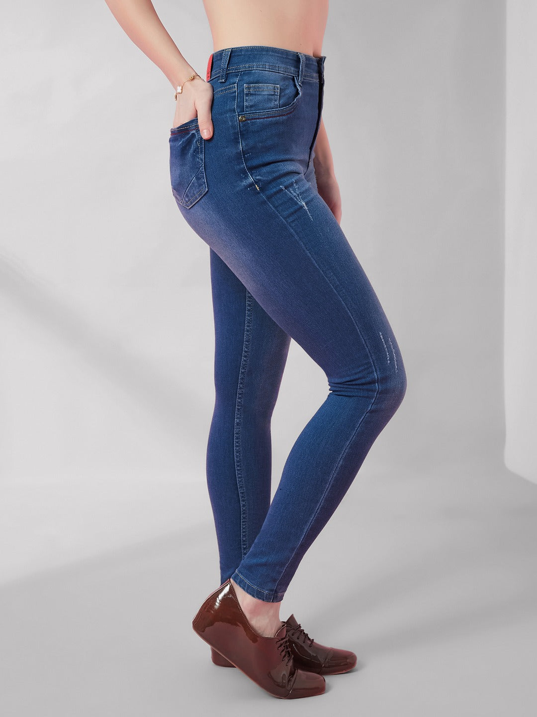 Blue Skinny Fit High-R ise Denim Stretchable Jeans for Women