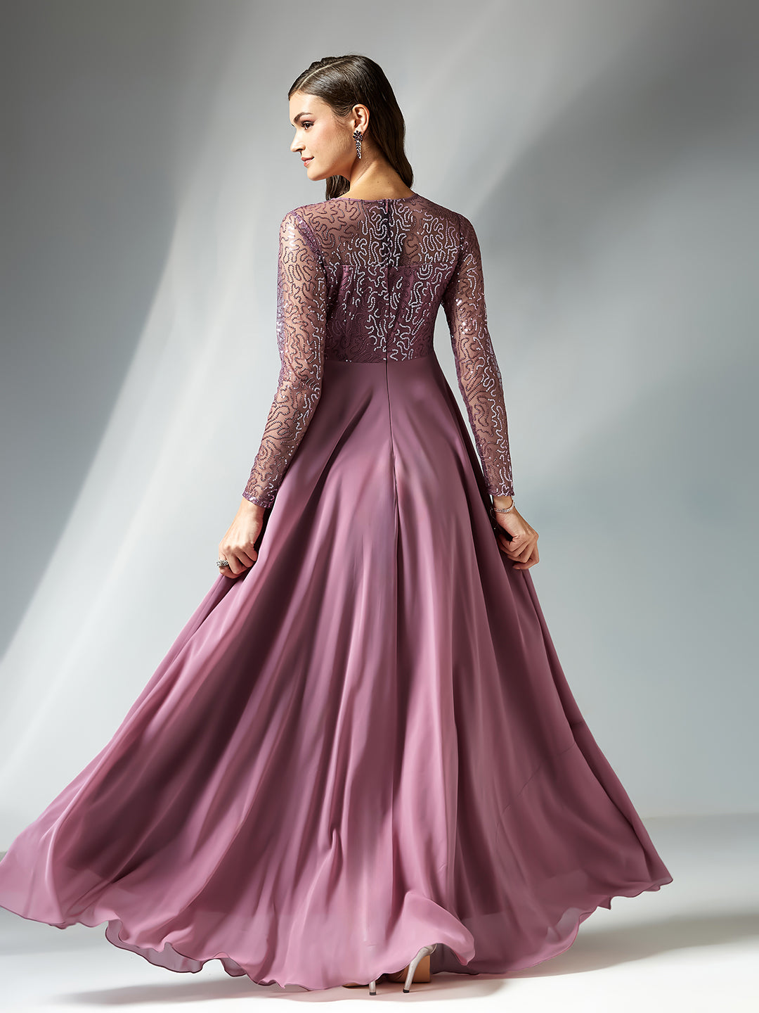 Dusty Lavender Solid Embellished Maxi Dress for Women — Miss Chase