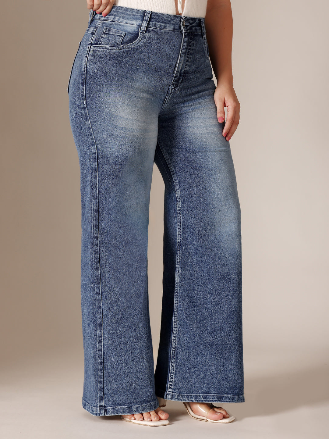 CHASEshape™ Mid Blue High Rise Stretchable Denim Wide Leg Jeans for Women