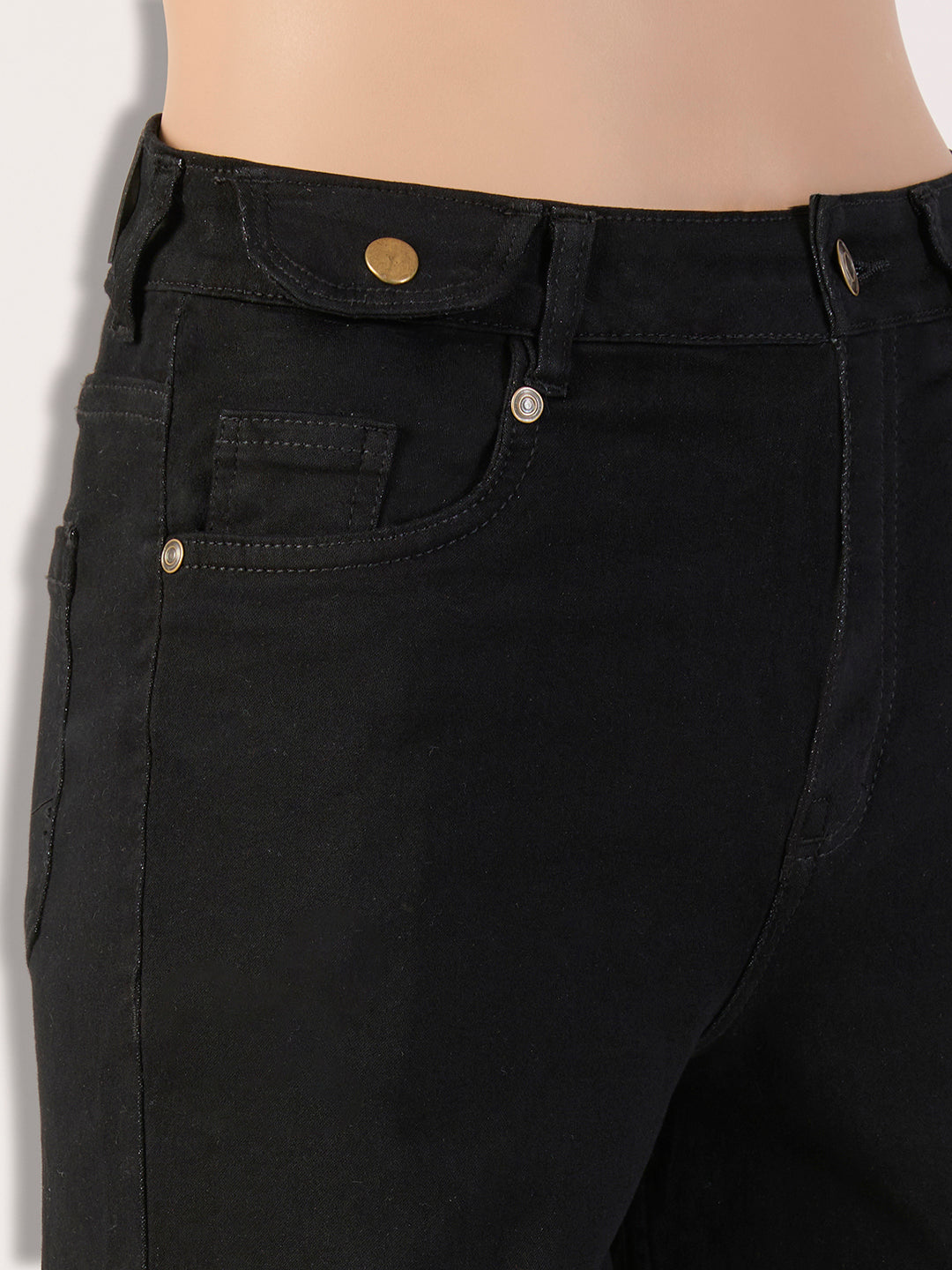 Women's Black Relaxed-Fit High-Rise Stretchable Denim Shorts