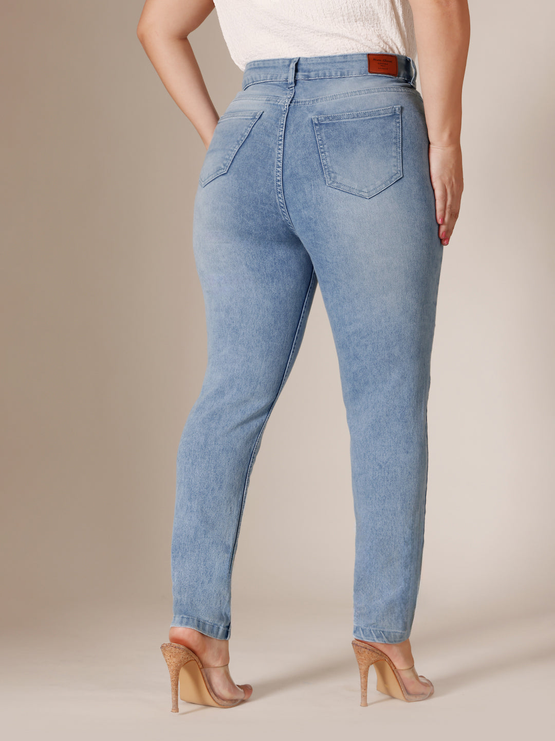 24/7 Comfort Light Blue Slim Fit High Rise Regular Length Light Wash Denim Stretchable Jeans for Women