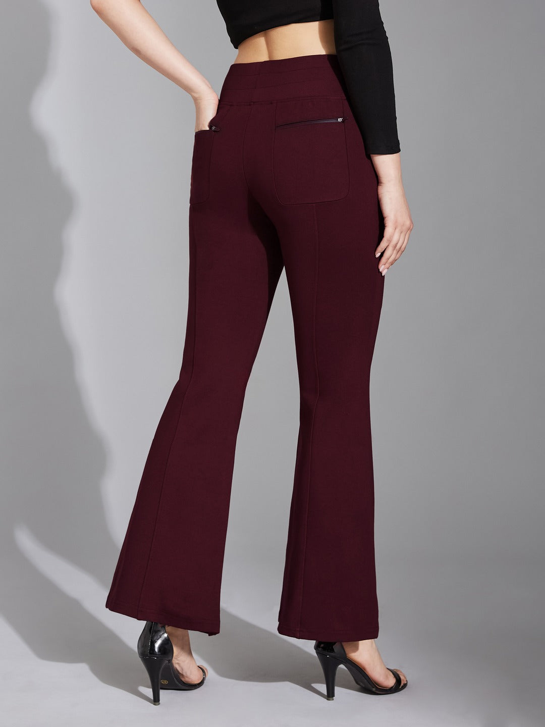 Wine Regular-Length Viscose Rayon Bootcut Trouser for Women