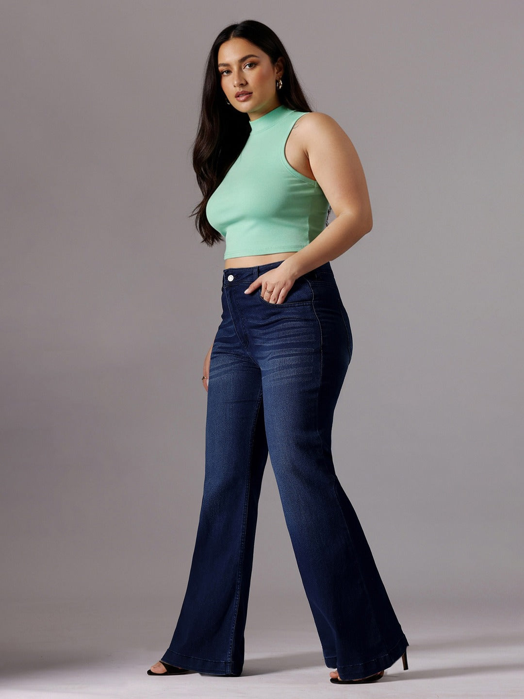Navy Blue High-Rise Stretchable Bootcut Denim Jeans for Women