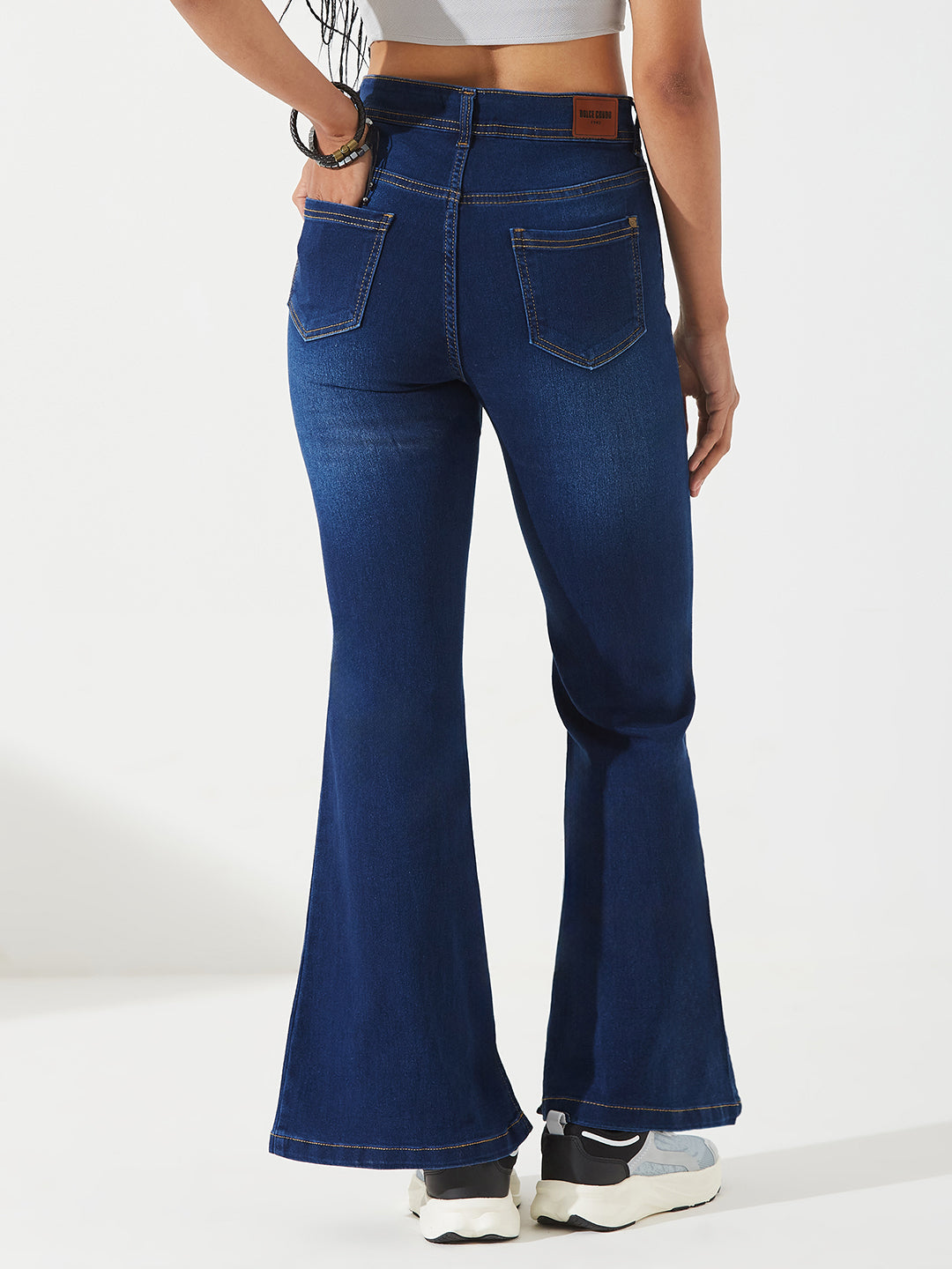 Blue Bootcut Mid-Rise Denim Stretchable Jeans For Women