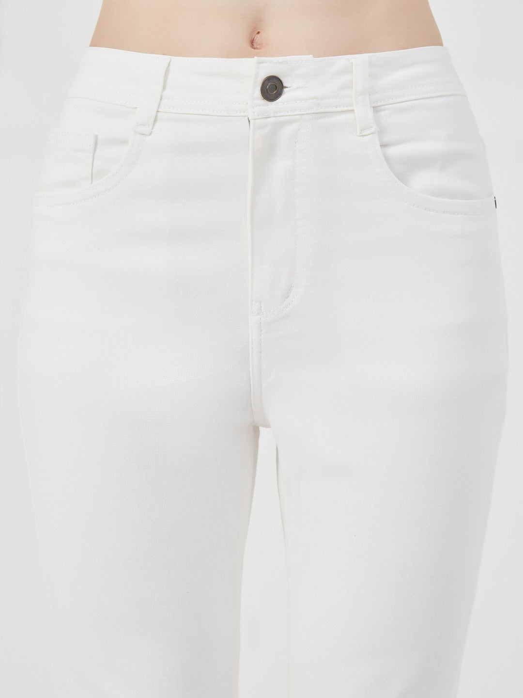 White Skinny Fit high-rise Side Slit Raw Edge Detailing Cropped Stretchable Denim Jeans for Women