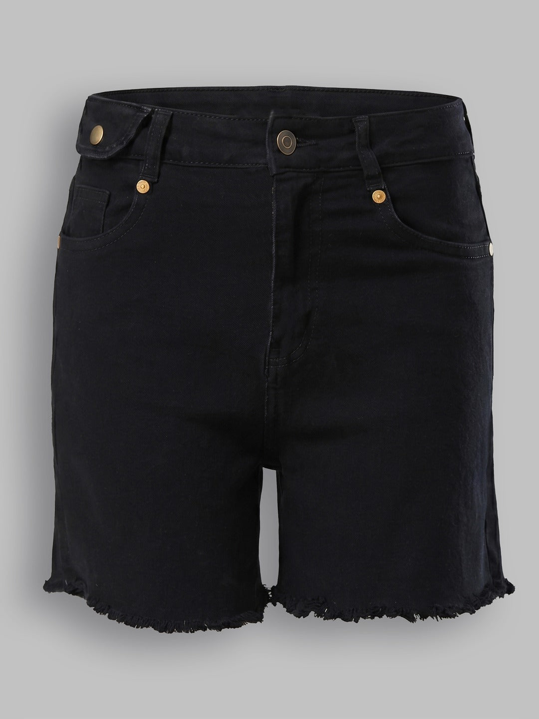 Black Relaxed Fit High Rise Stretchable Denim Shorts for Women
