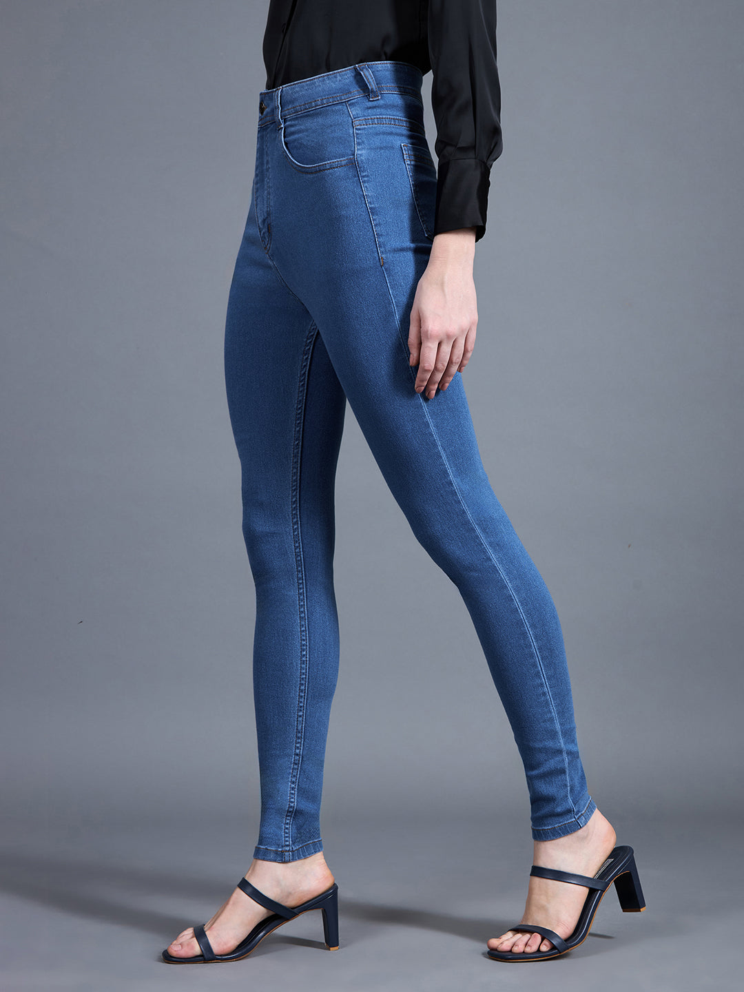 24/7 Comfort Workwear Women's Blue Skinny High Rise Distressed Regular Length Denim Jeans