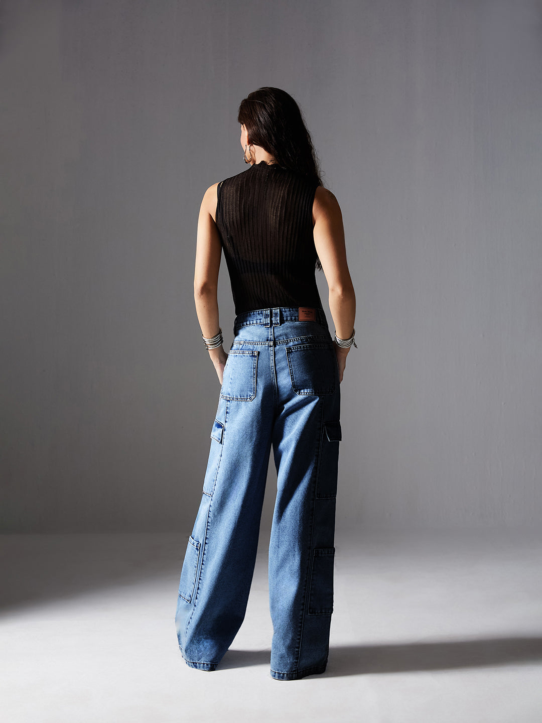 Women's Light Blue Wide-Leg High Rise Regular Denim Pant