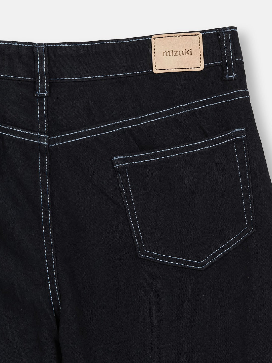 Black Wide-Leg High-Rise Clean-Look Regular-Length Stretchable Denim Jeans for Girls/Teenagers