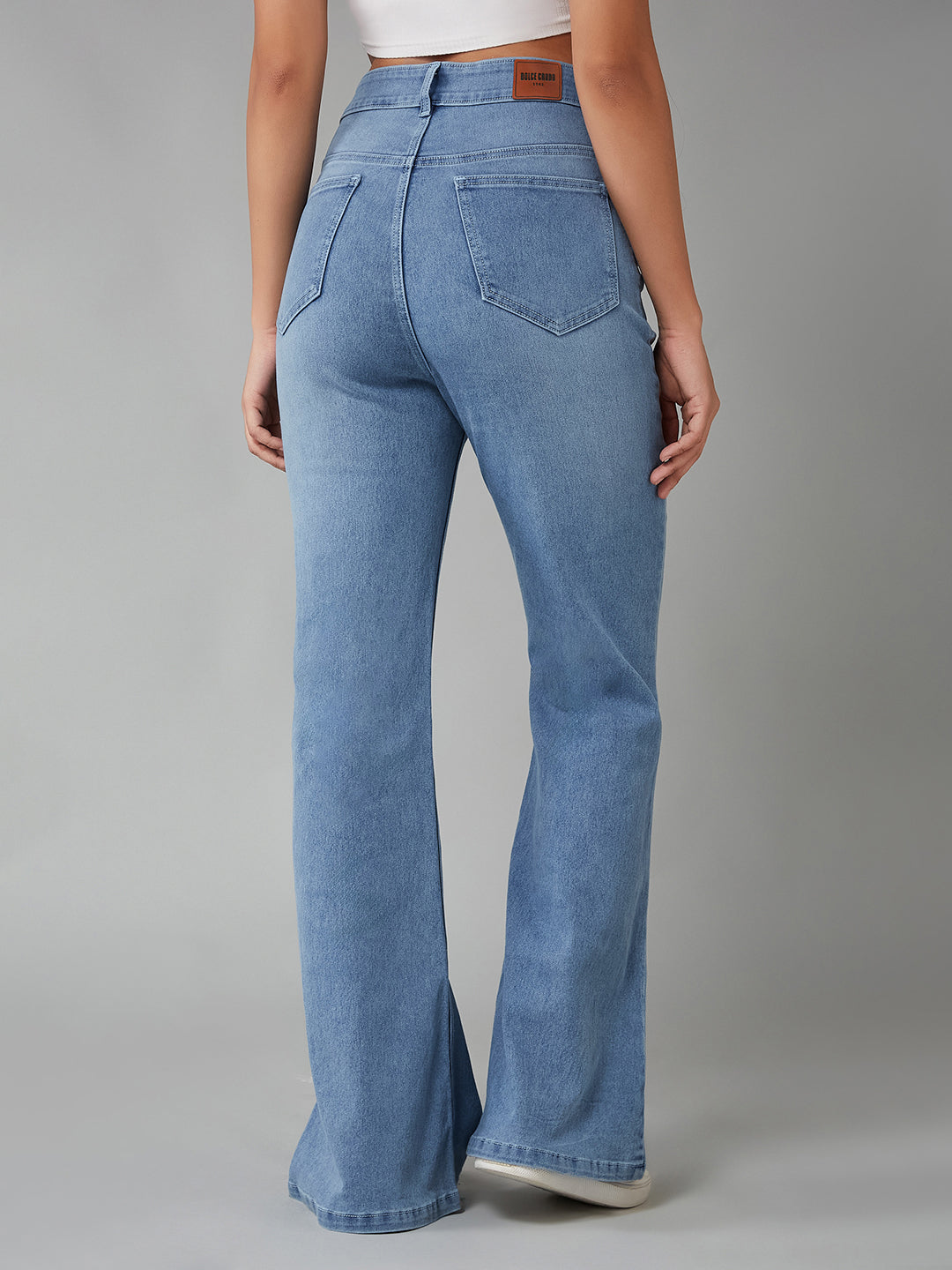 CHASEshape™ Women's Light Blue High-Rise Clean-Look Regular Stretchable Denim Bootcut Shaping Jeans