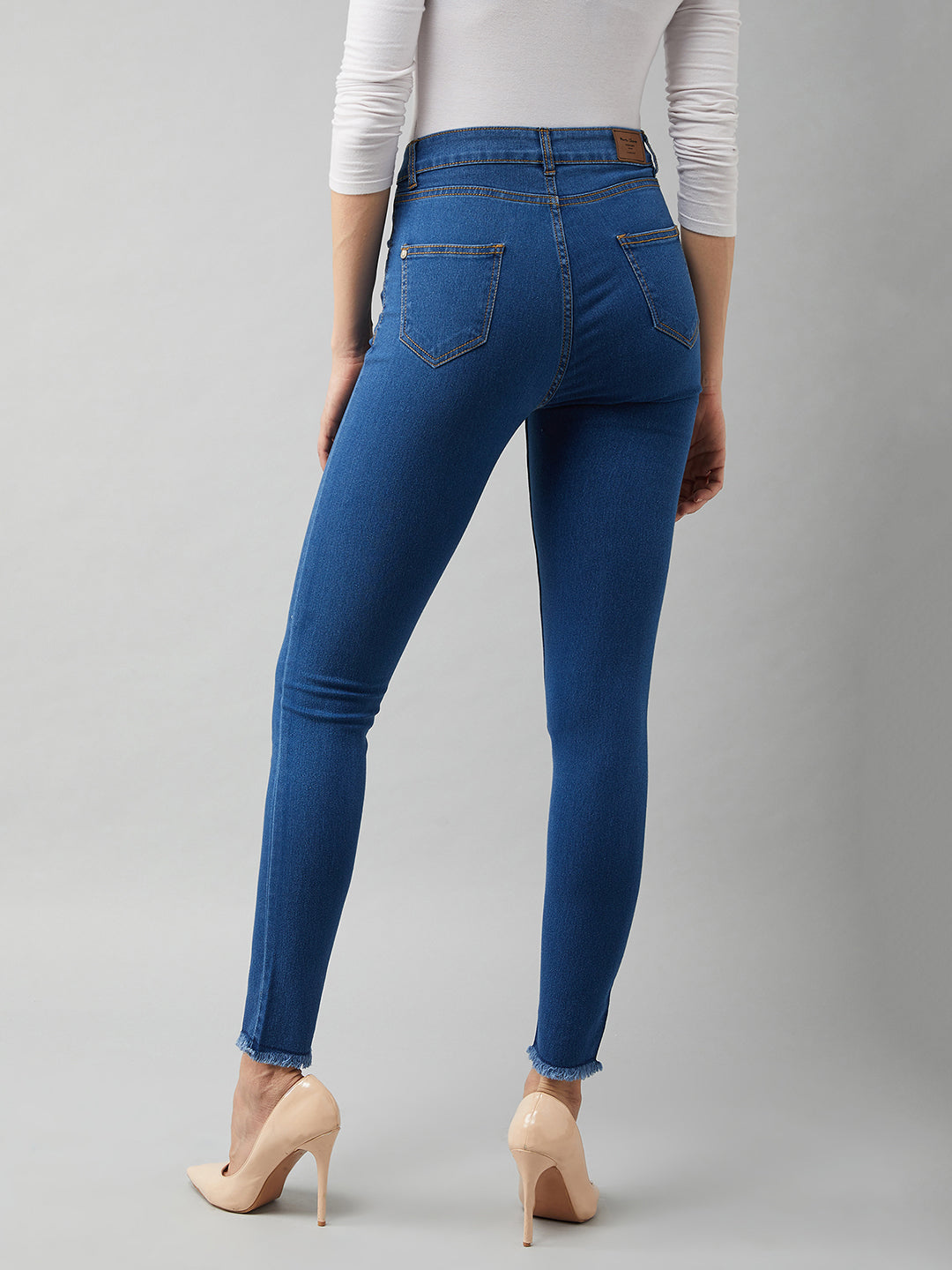 Women's Blue Skinny Fit High Rise Cropped Denim Stretchable Jeans