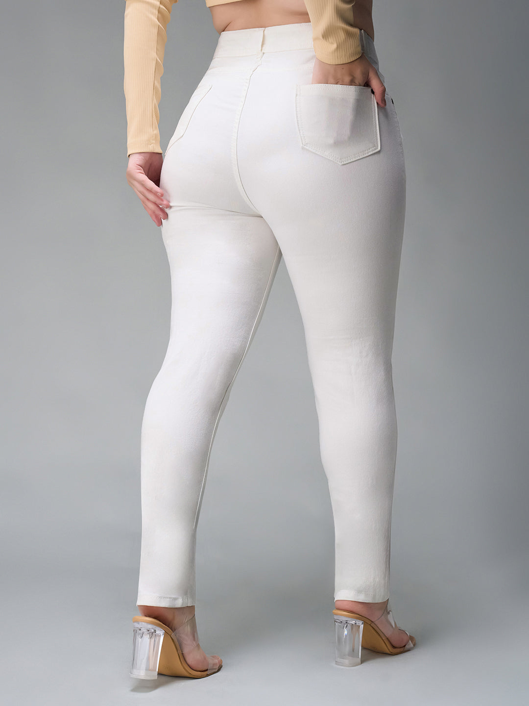 24/7 Comfort White Skinny High Rise Clean Look Bleached Regular Length Stretchable Denim Jeans