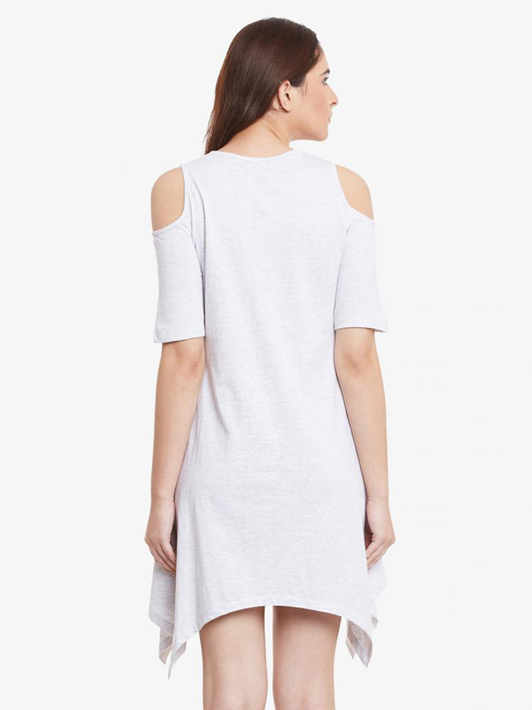 Grey Solid Round Neck Half Sleeve Mini A-Line Dress for Women — Miss Chase
