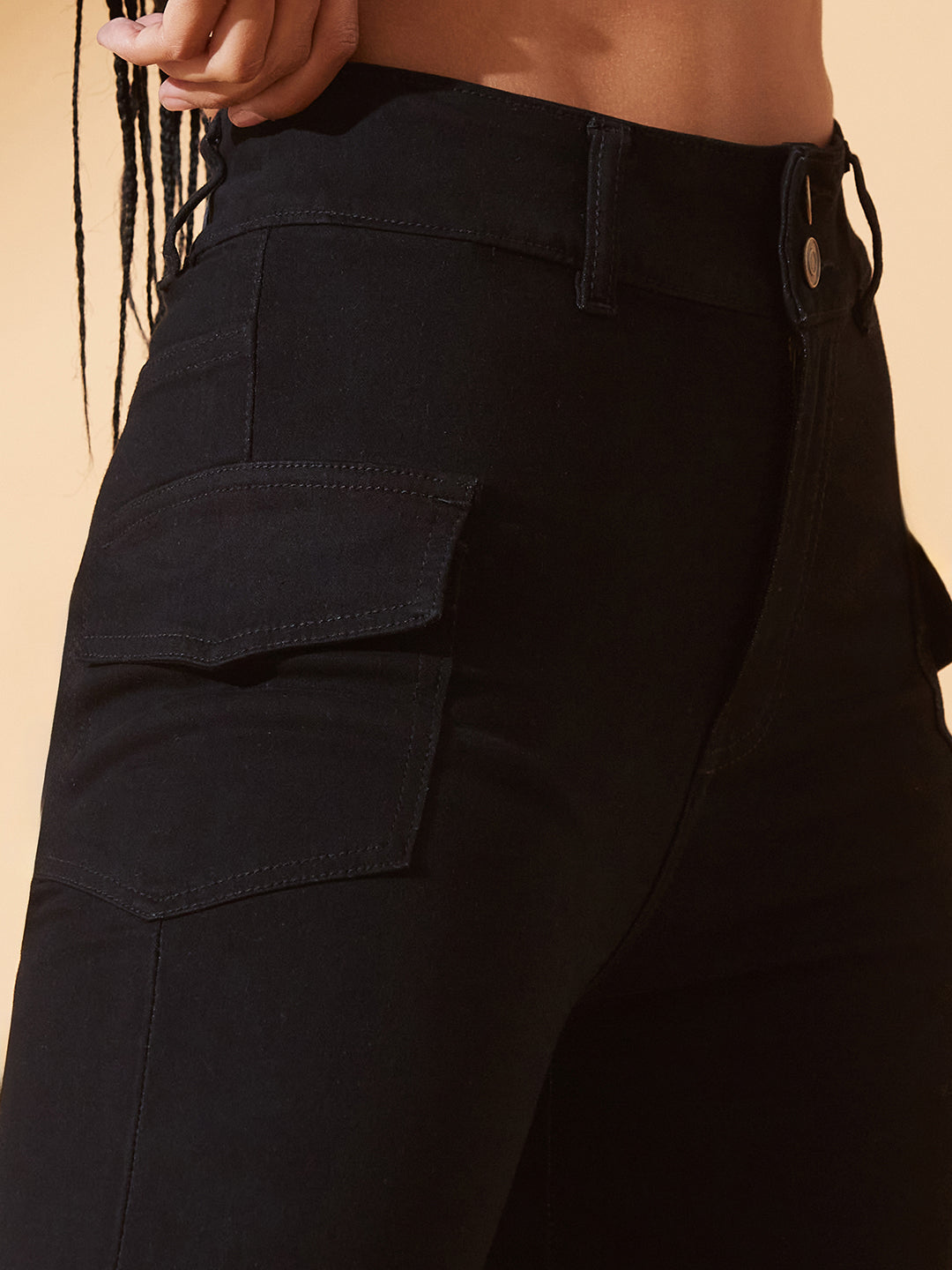 Black Bootcut High-Rise Stretchable Denim Jeans for Women