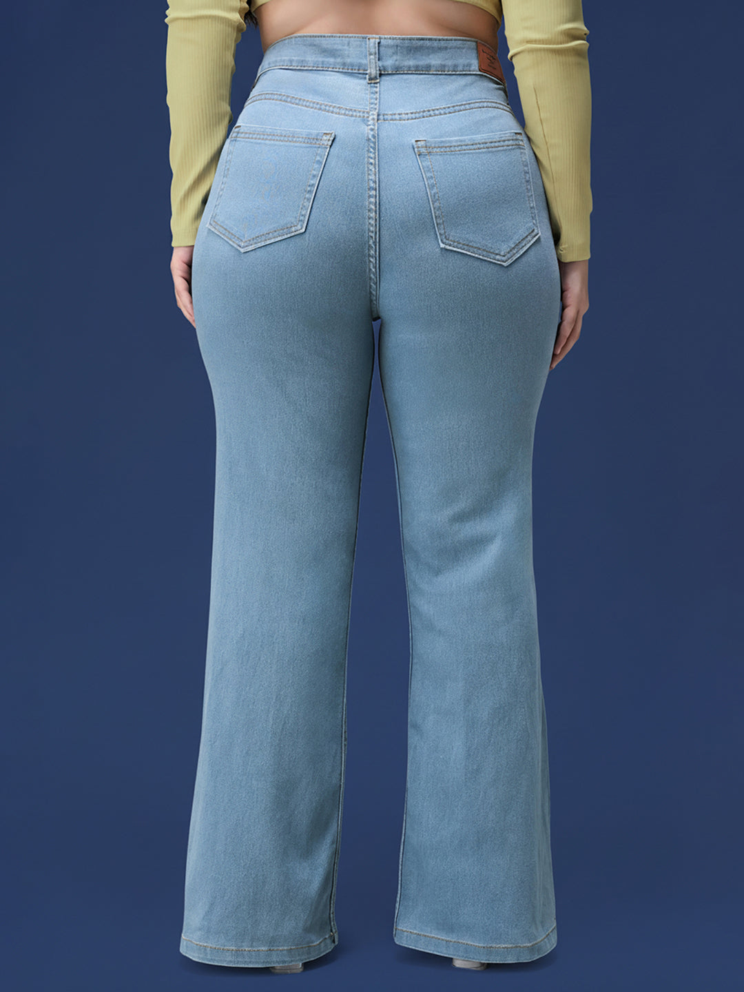 Light Blue Bootcut High rise Regular Stretchable Denim Jeans for Women