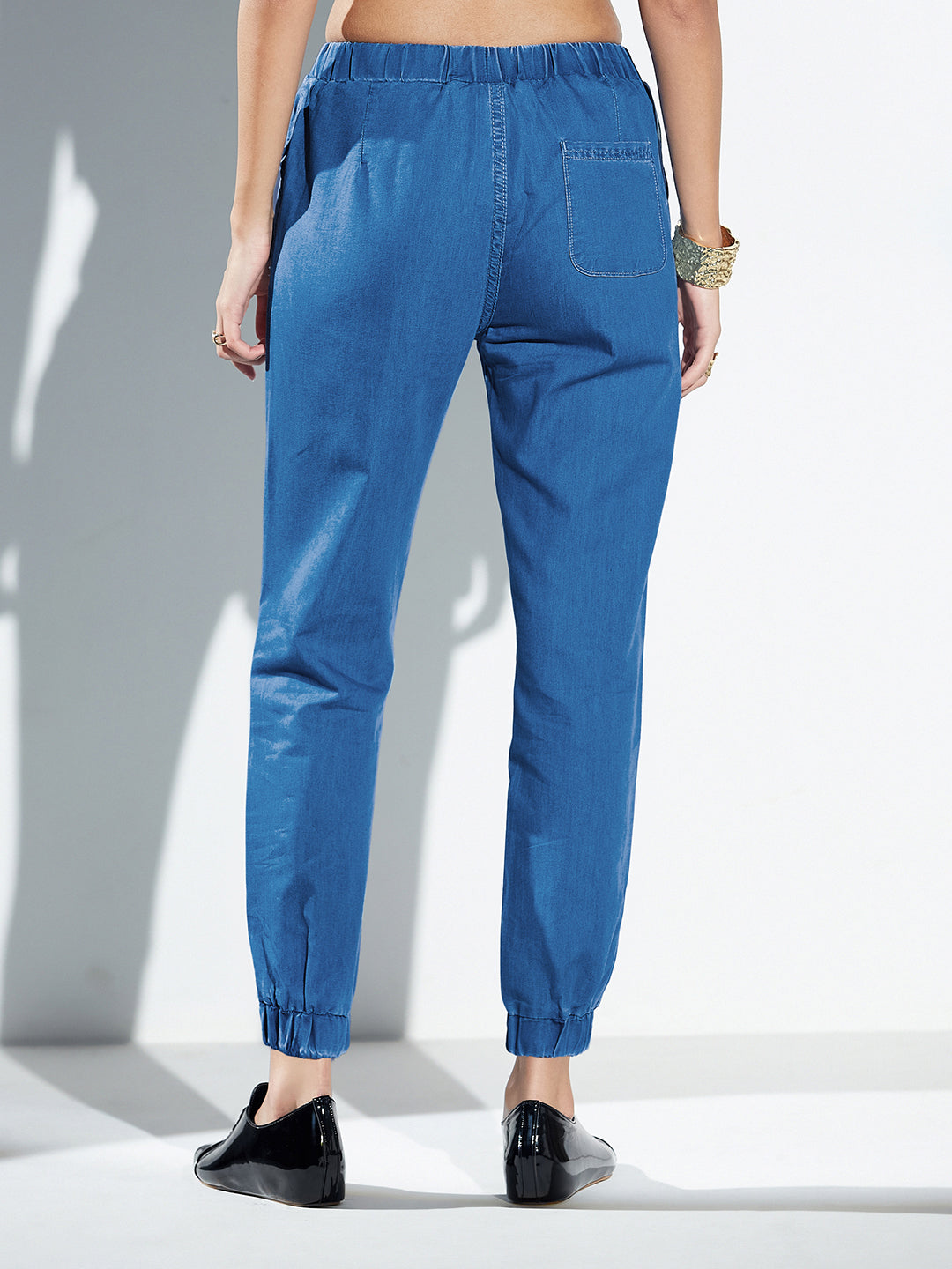 Blue Regular Fit Mid-Rise Non-Stretchable Denim Joggers For Women