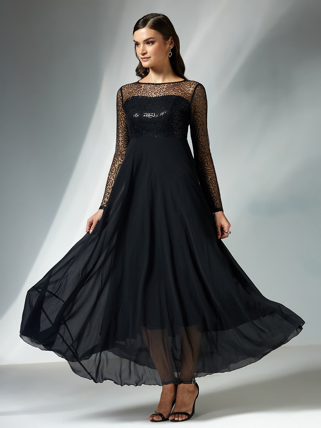 Women's Black Solid Embellished Maxi Dress