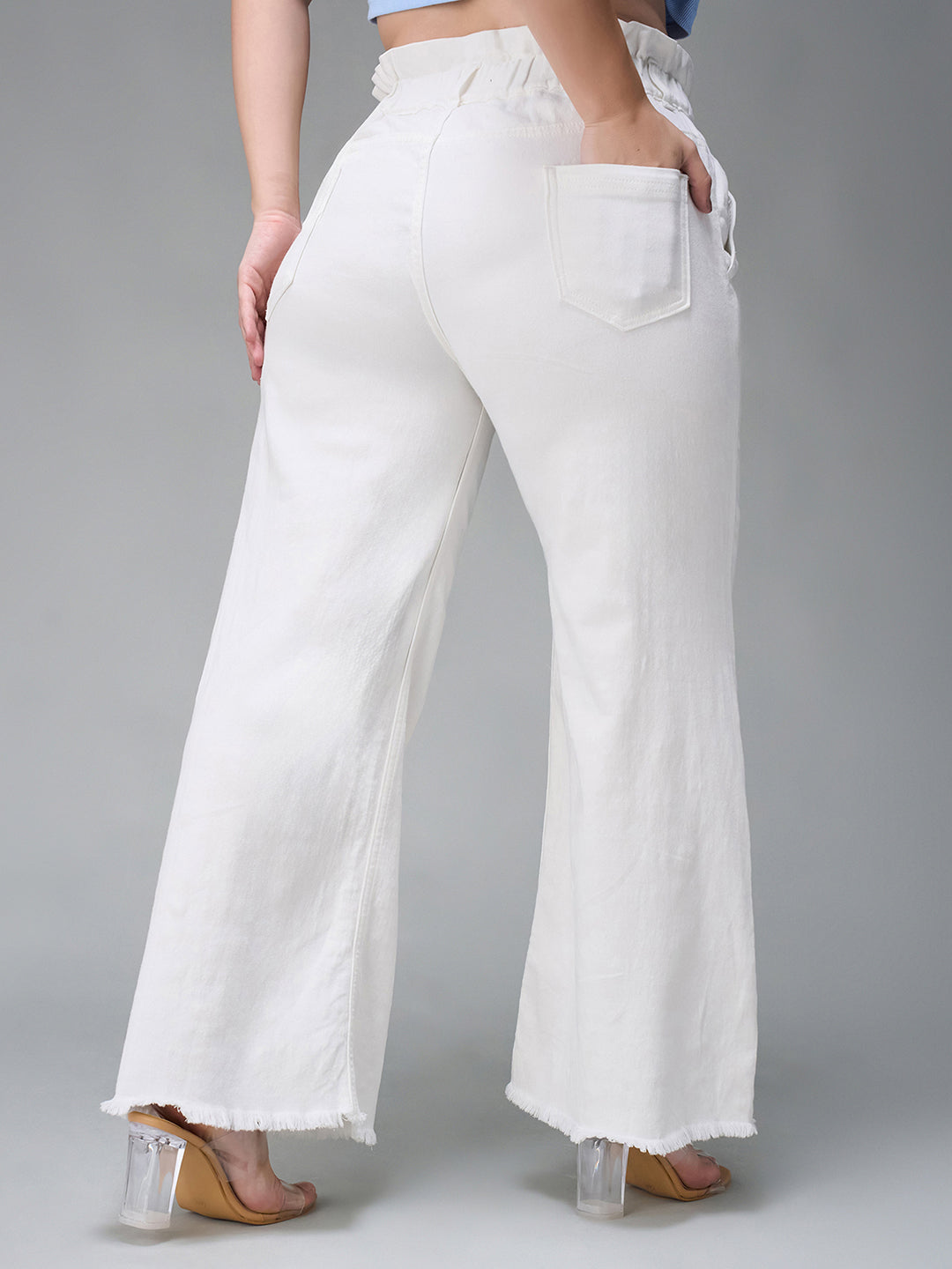 Women's White Flared High Rise Ankle length Stretchable Denim Jeans