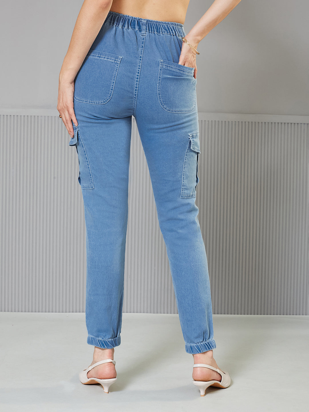 Women's Light Blue Regular High-Rise clean-look Regular Stretchable Light Weight Denim joggers