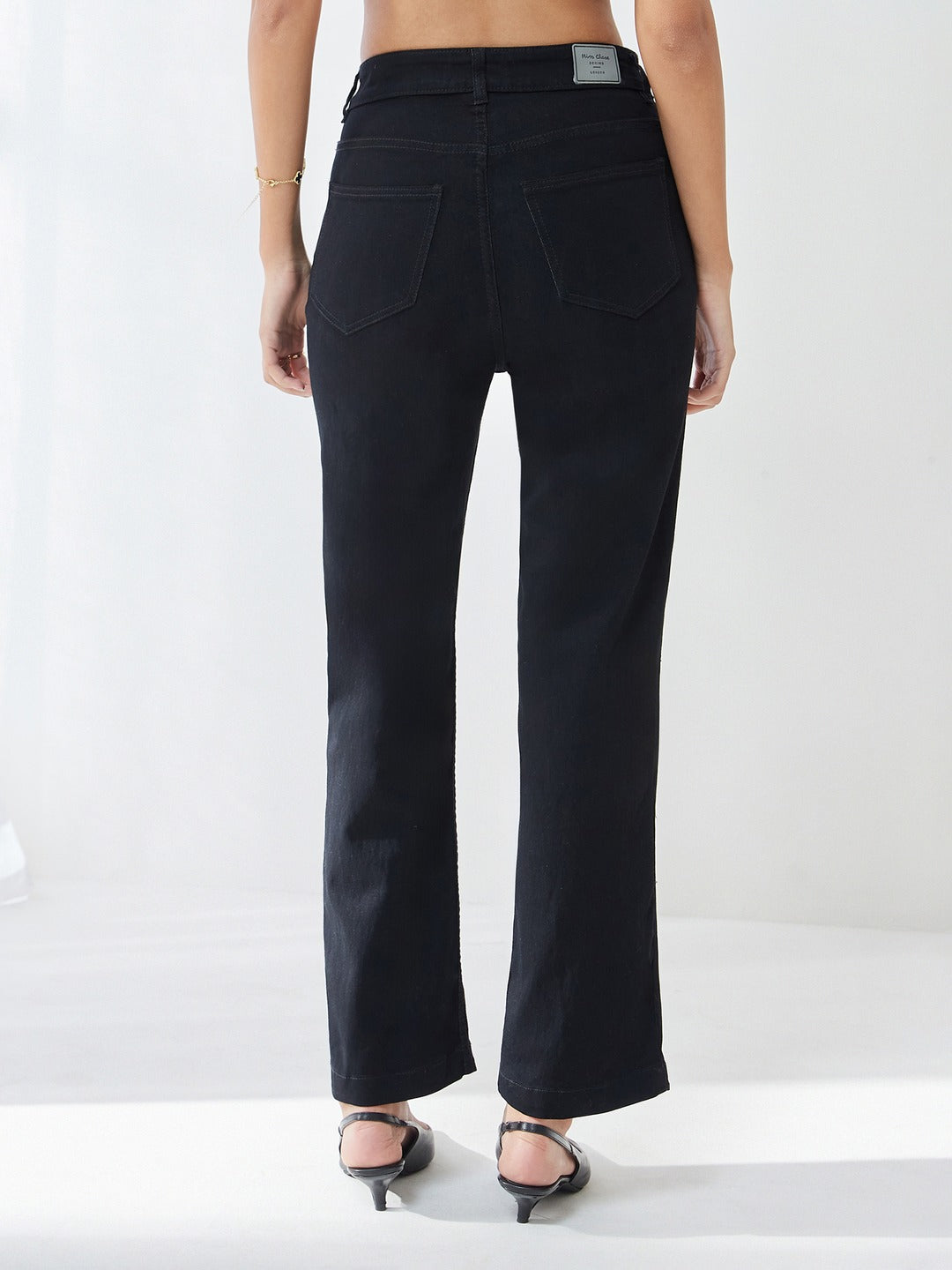 Black Straight High Rise Stretchable Denim Jeans for Women