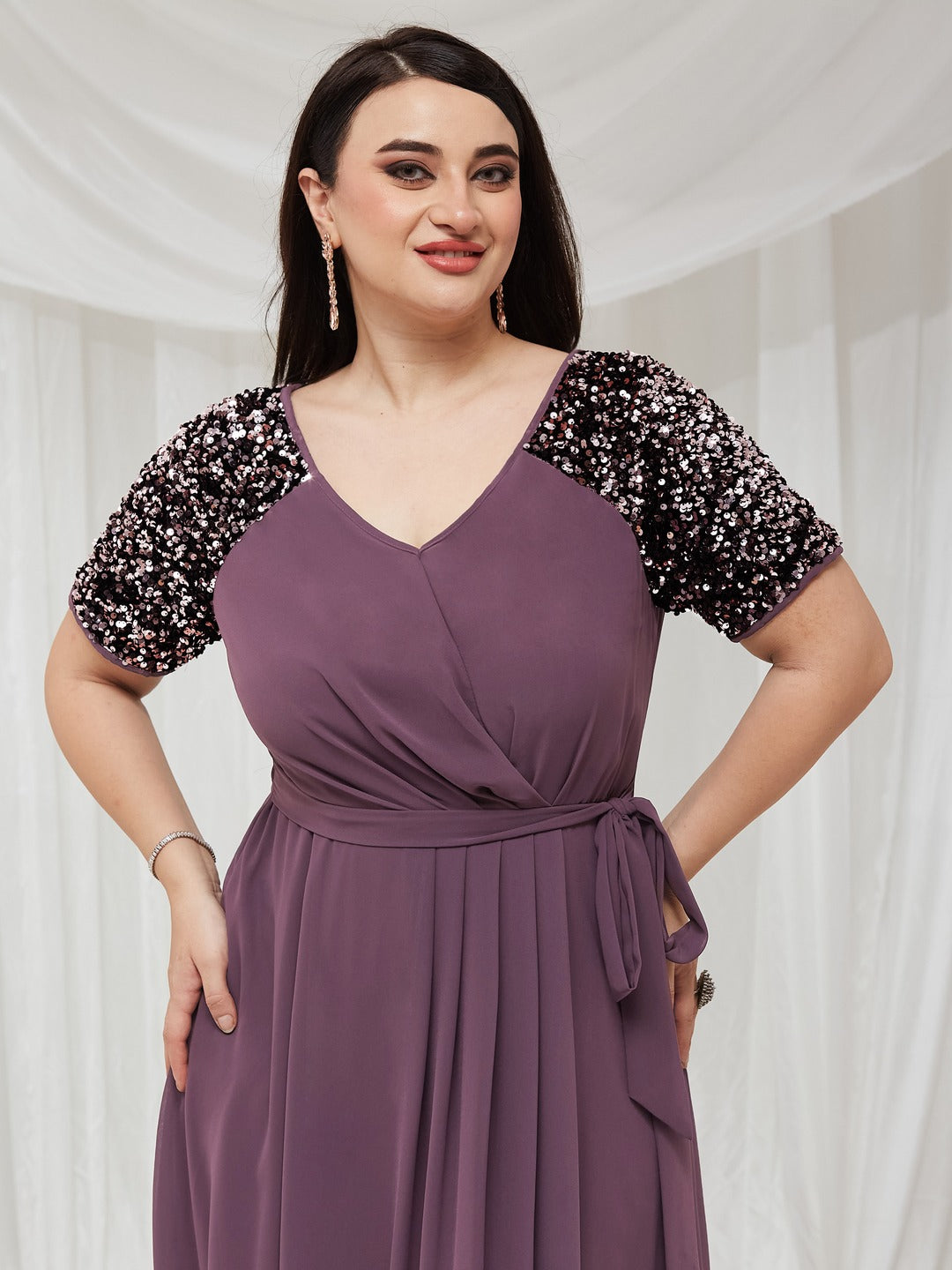 Mauve Relaxed Fit Maxi Georgette Dress for Women — Miss Chase A+