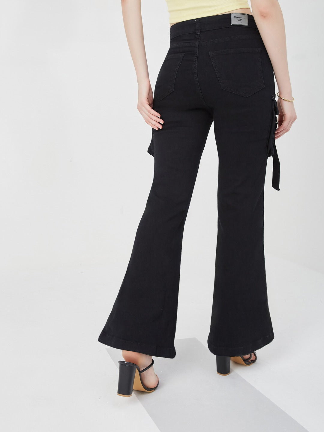 Black Bootcut High-Rise Stretchable Denim Jeans for Women