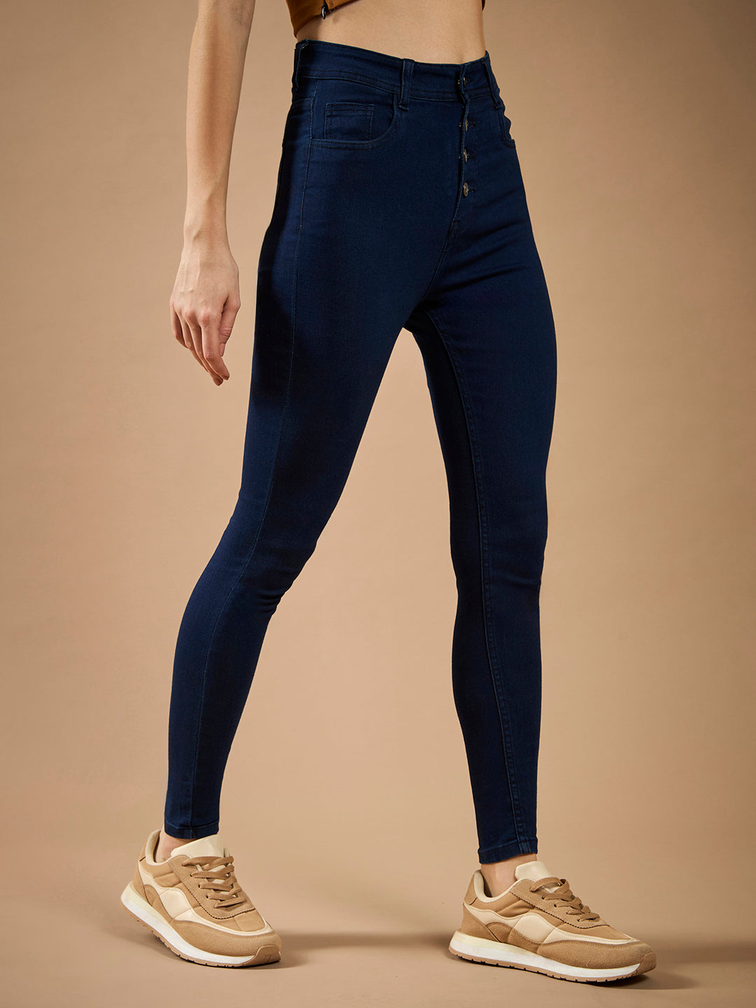Women's Navy Blue Skinny-Fit High-Rise Regular-Length Clean-Look Stretchable Denim Jeans