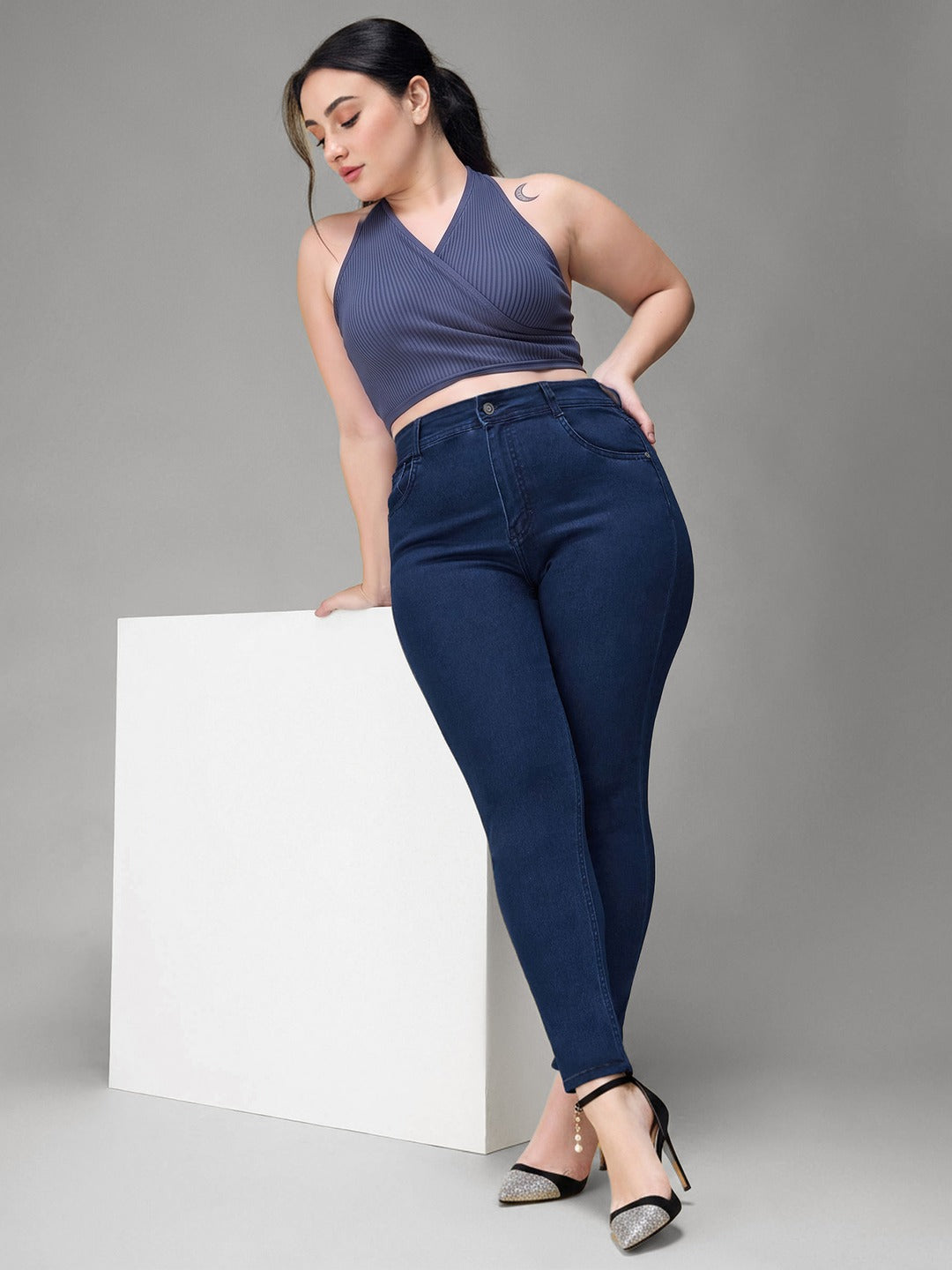 Navy Blue Skinny Fit High Rise Stretchable Denim Jeans for Women