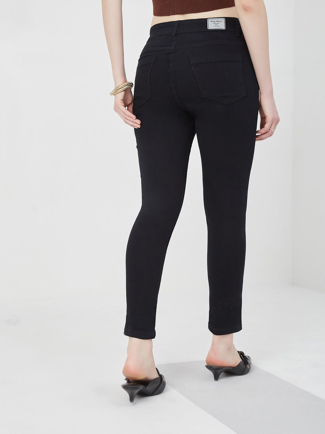 Black Skinny high-rise Cropped Stretchable Denim Jeans for Women