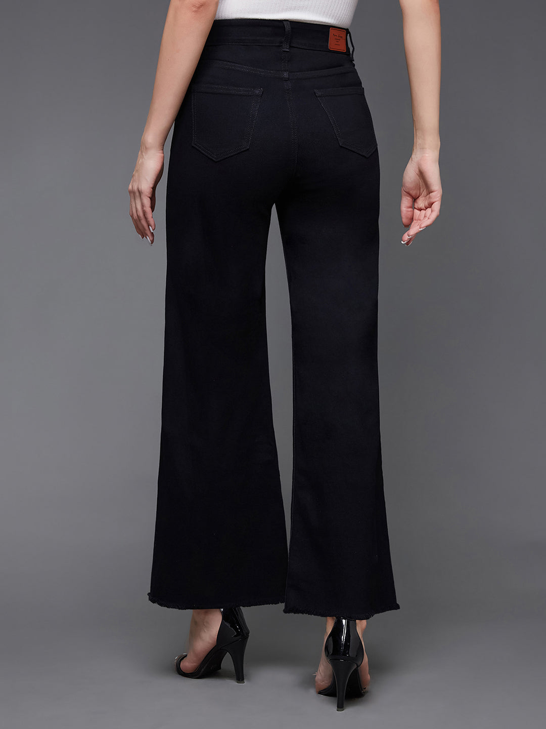 24/7 Comfort Women's Black Wide Leg High Rise Clean Look Regular-Length Stretchable Denim Jeans