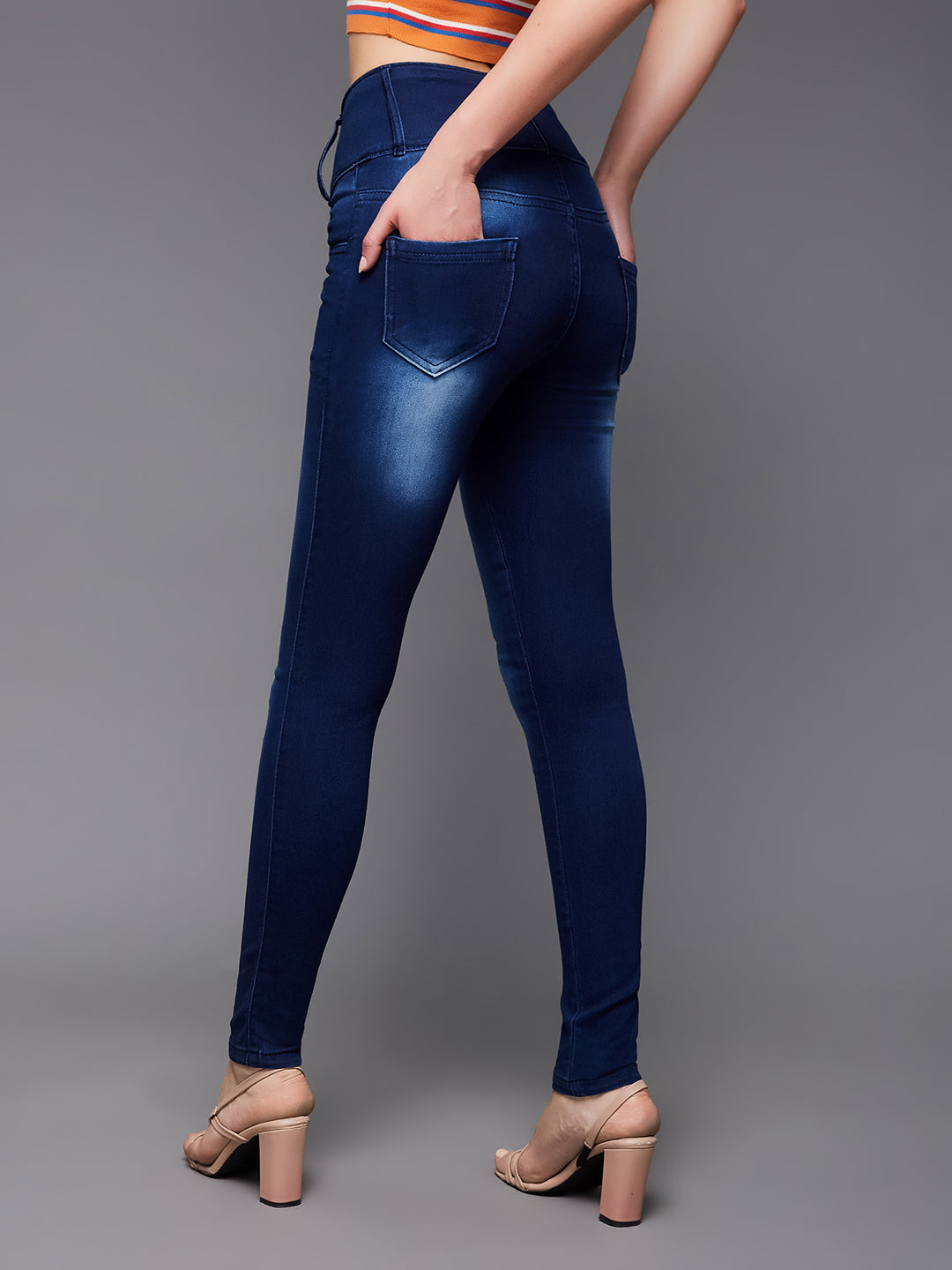 Women's Navy Blue Skinny Fit High Rise Clean Look Regular Length Stretchable High Waist Denim Jeans