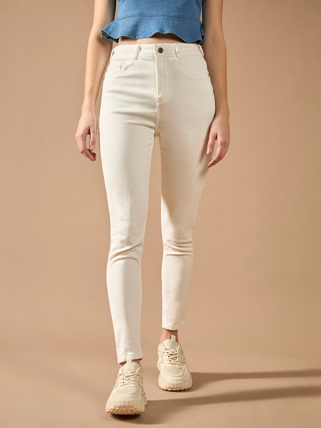 Women's White Skinny High-Rise Clean-Look Bleached Regular-Length Stretchable Denim Jeans