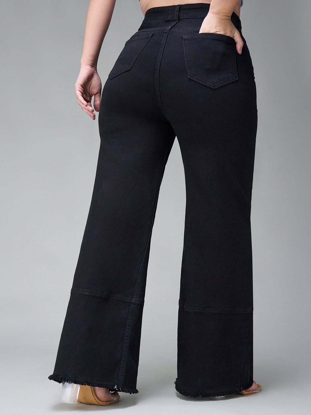 Women's Black Wide Leg High Rise Stretchable Denim Jeans