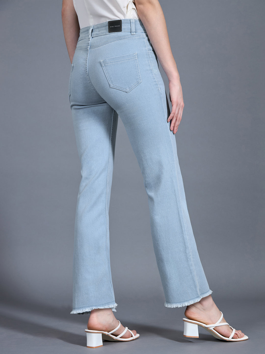 24/7 Comfort Workwear Women's Light Blue Bootcut High-Rise Clean Look Cropped Stretchable Denim Jeans