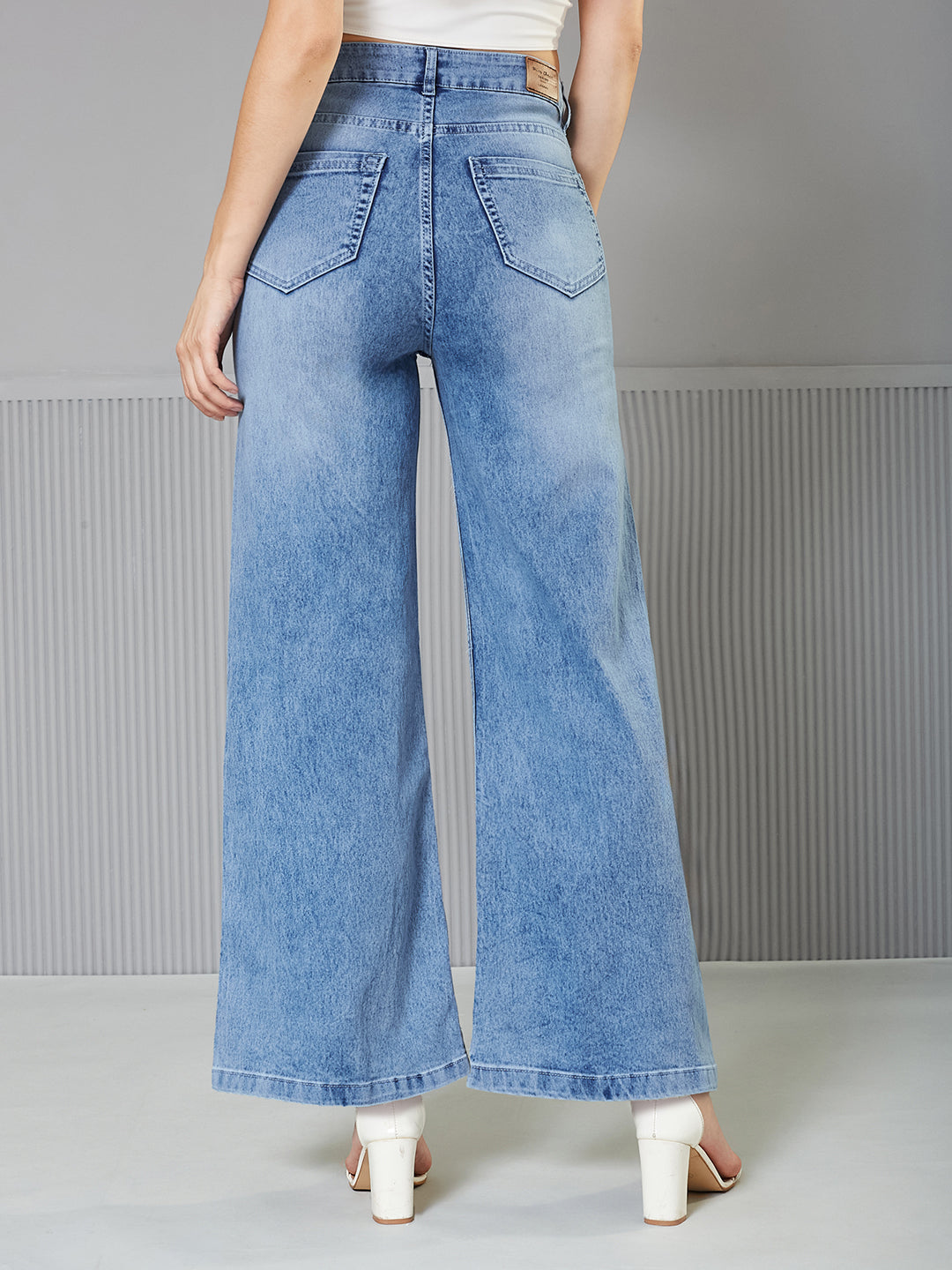 Women's Light Blue Wide-Leg High-Rise Stretchable Shaping Denim Jeans