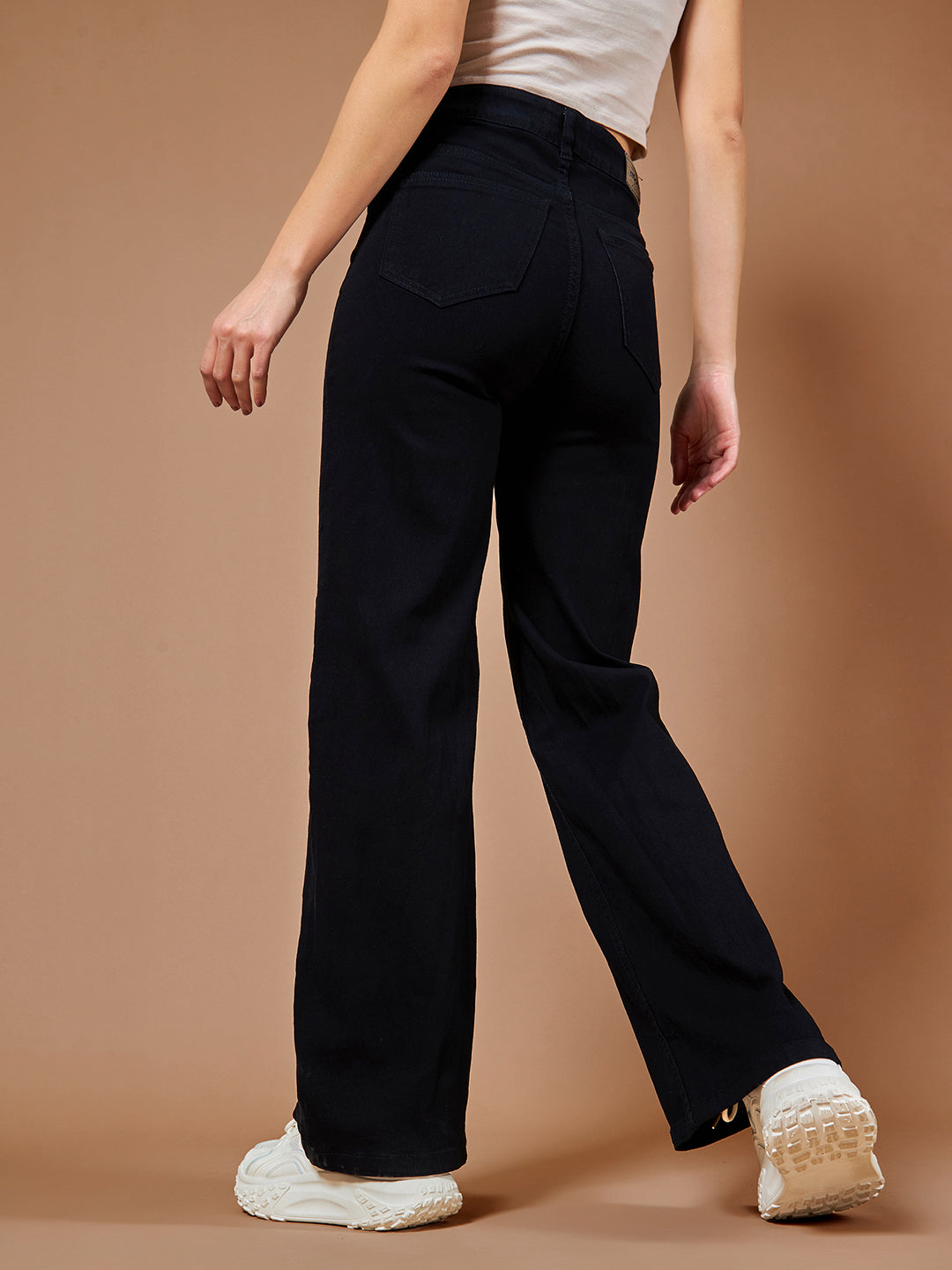 24/7 Comfort Women's Black Wide Leg High Rise Clean Look Regular Stretchable Denim Jeans