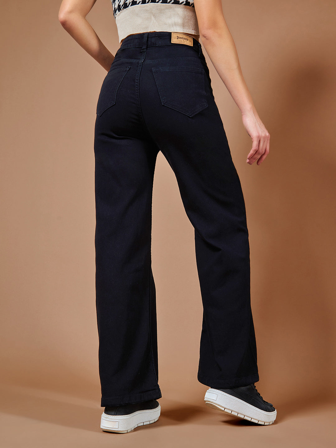 24/7 Comfort Women's Black Wide Leg High Rise Clean Look Regular-Length Stretchable Denim Jeans