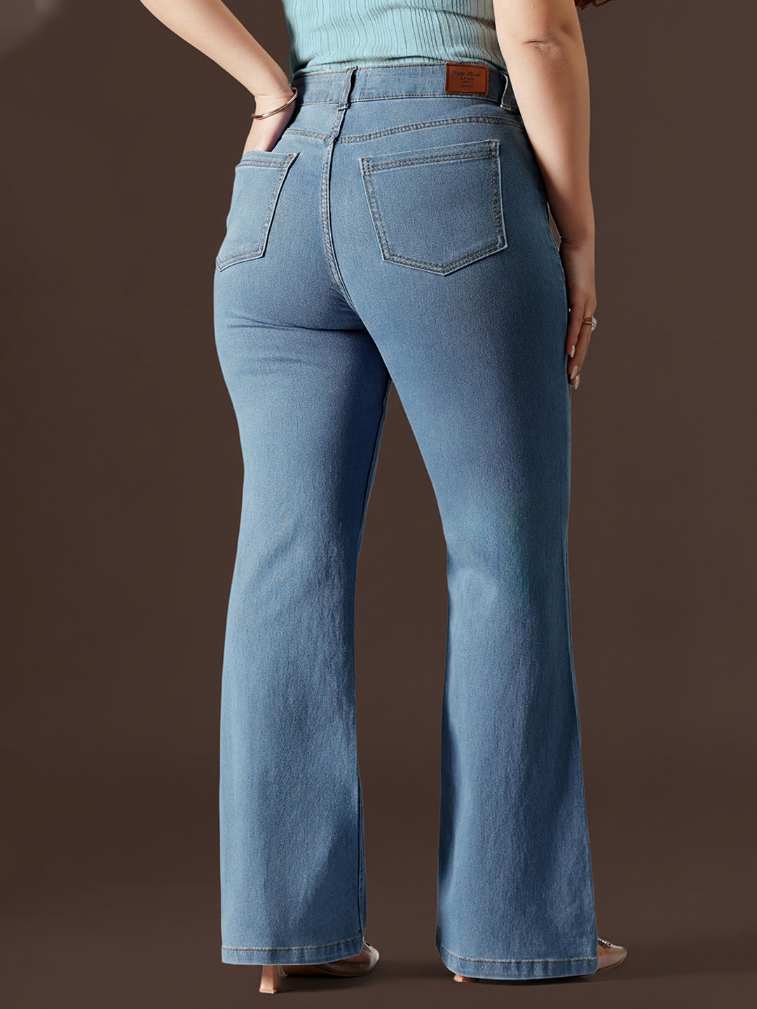 Light Blue Bootcut High rise Regular Stretchable Denim Jeans for Women