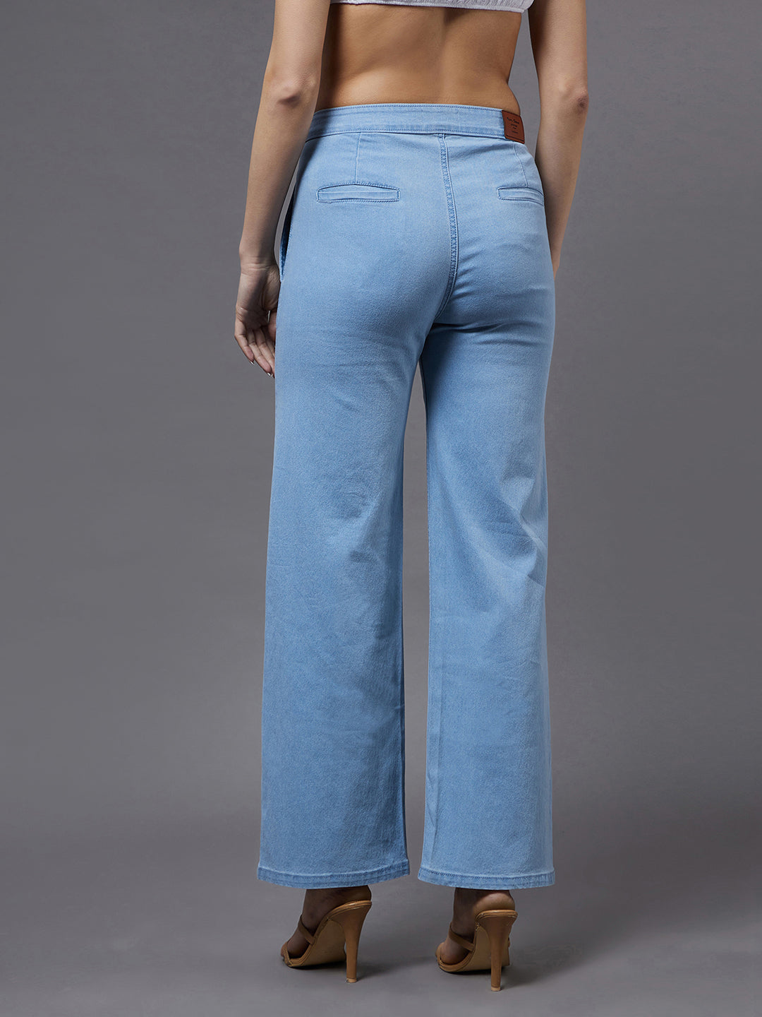 24/7 Comfort Women's Light Blue Wide Leg High Rise Stretchable Denim Jeans