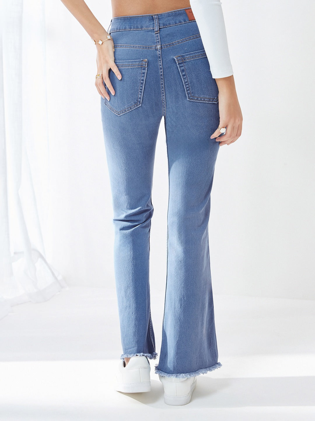 Light Blue Bootcut High rise Clean look Regular Stretchable Denim Jeans for Women