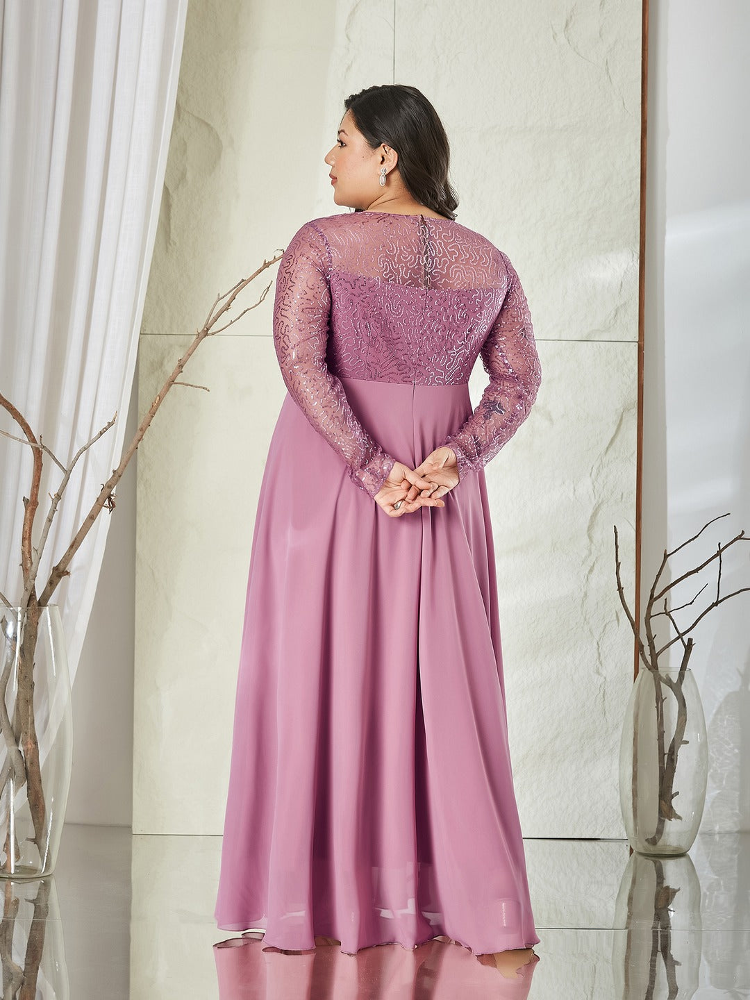 Dusty Lavender Solid Embellished Maxi Dress for Women