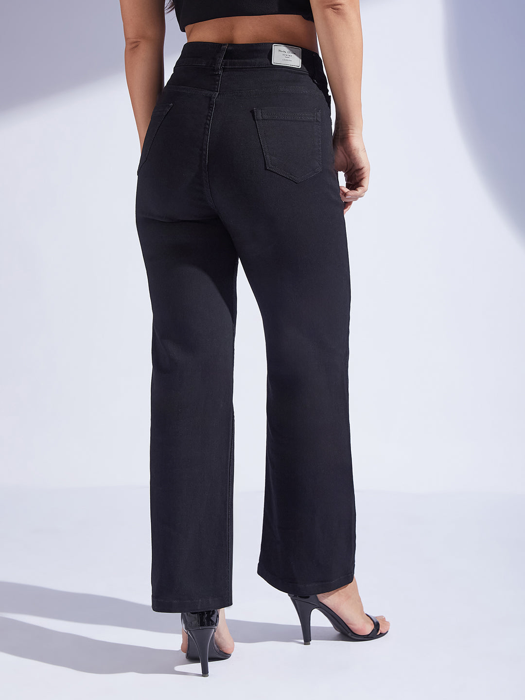 Black Straight-Fit High Rise Clean Look Regular-Length Stretchable Denim Jeans for Women