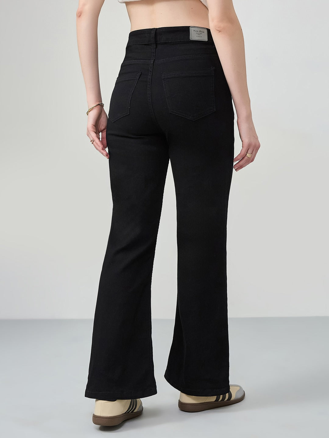Black Bootcut high-rise Regular Stretchable Denim Jeans for Women