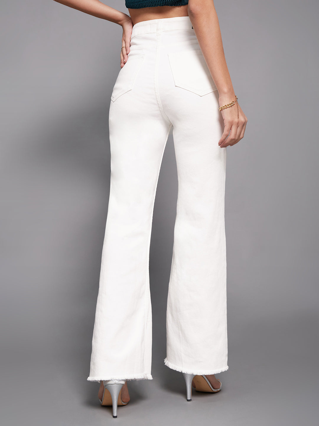 Women's White Bootcut High Rise Clean Look Regular-Length Stretchable Denim Jeans