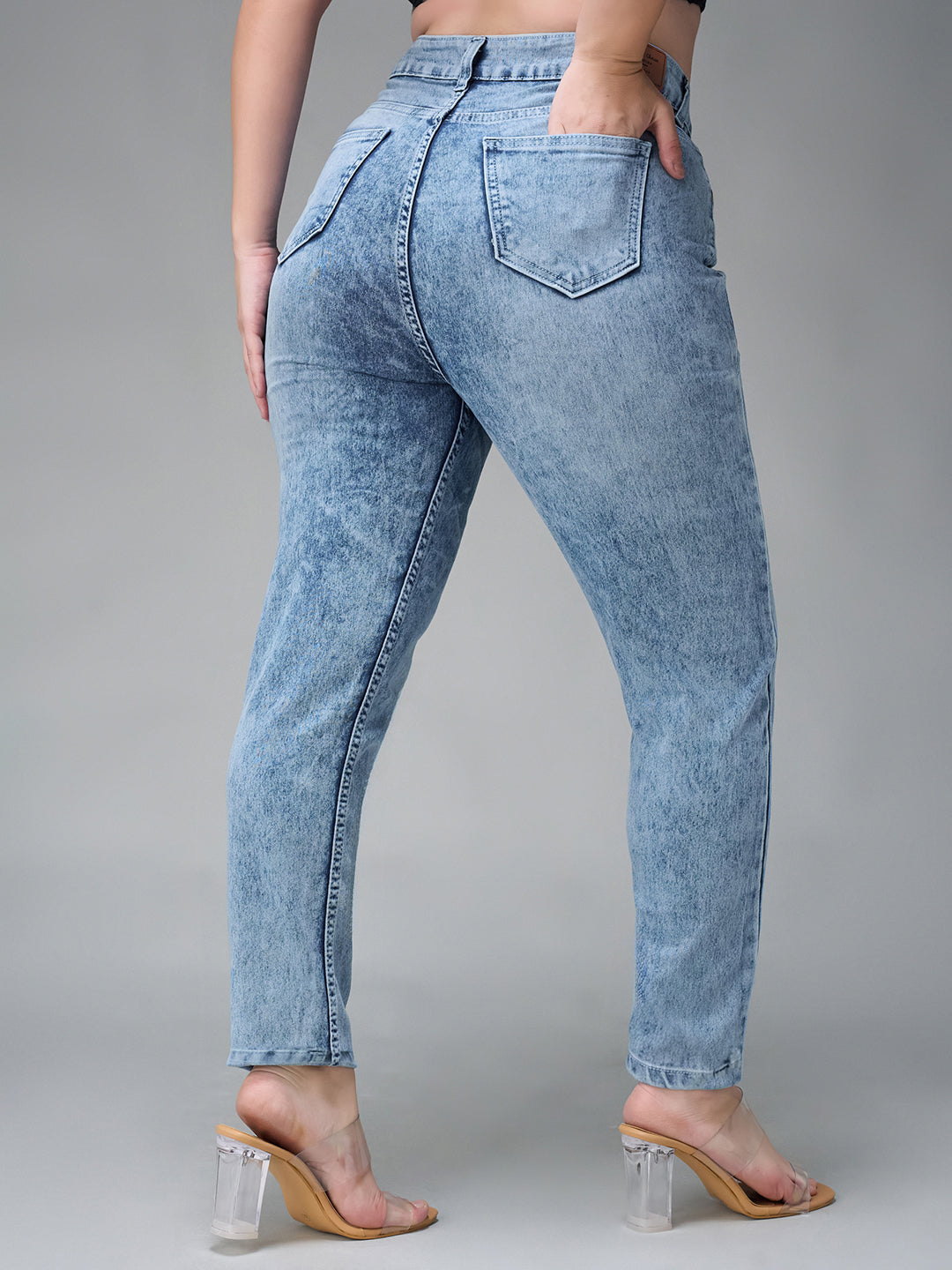 Women's Light Blue Slim Fit High Rise Denim Stretchable Jeans