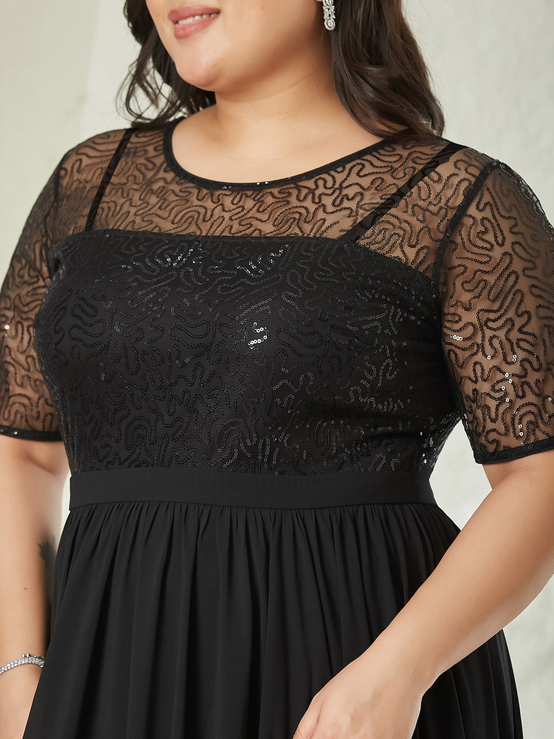 Black Relaxed Fit Maxi Georgette & Sequins Dress for Women