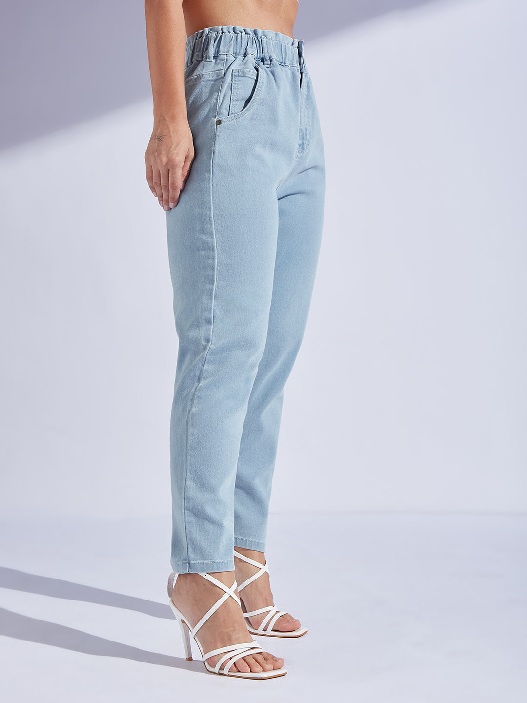 Light Blue High Rise Stretchable Mom Jeans for Women