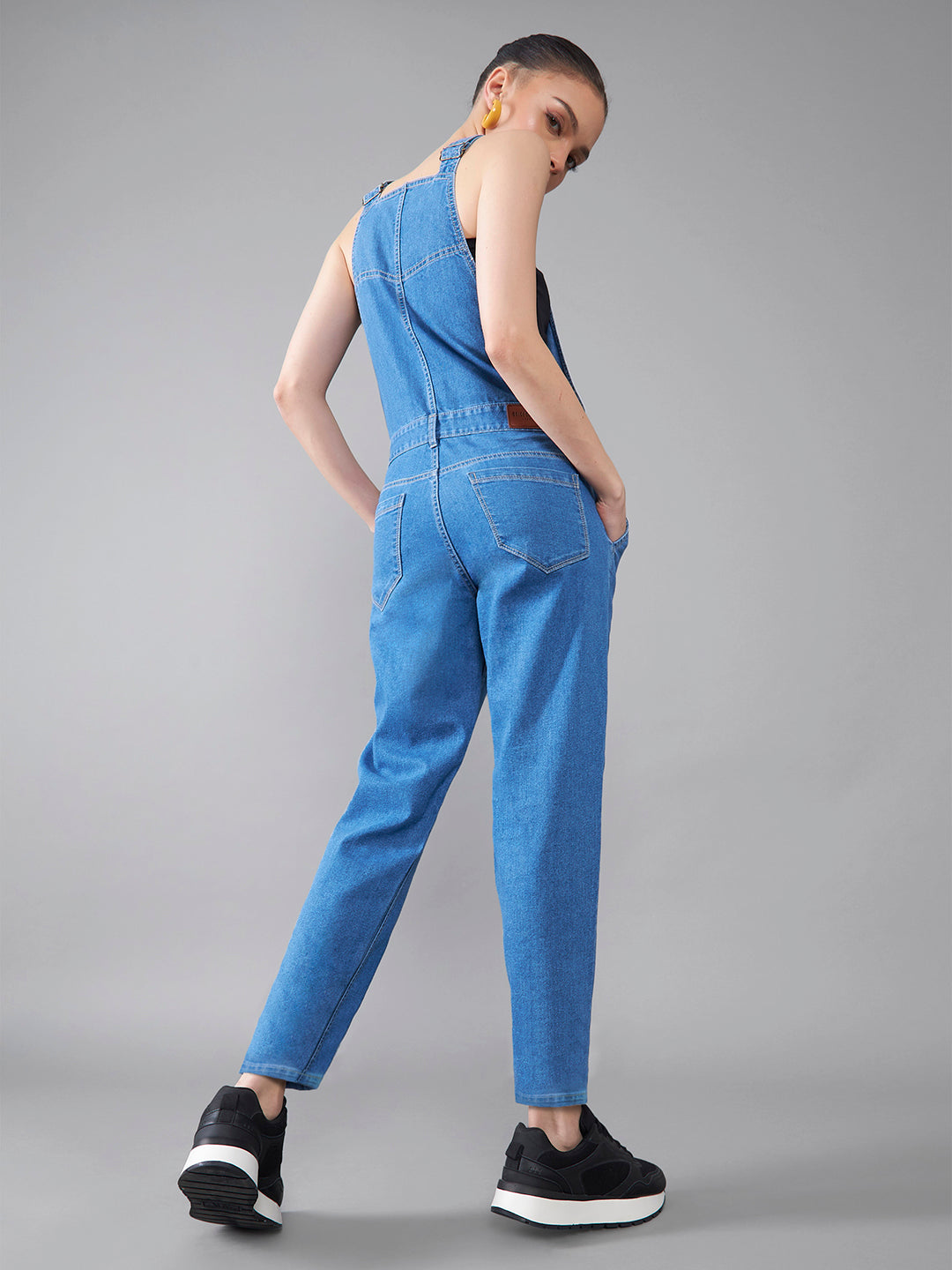 Women's Blue Regular Fit Mid Rise Regular Length Denim Dungaree