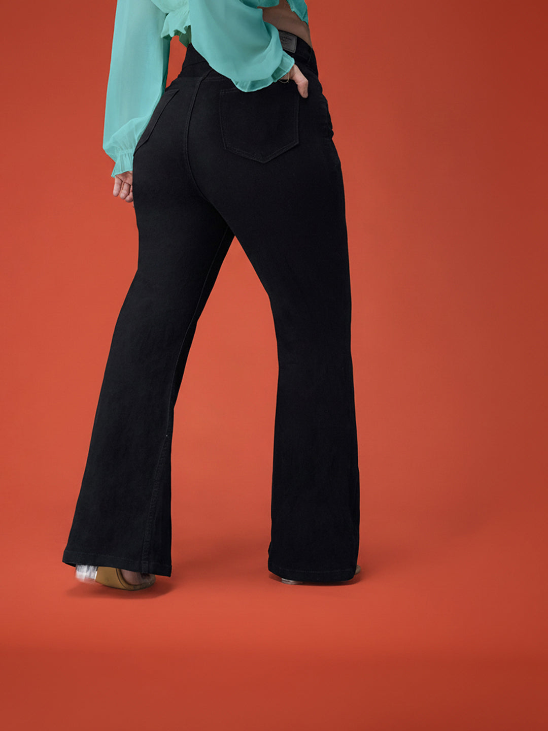 Black Bootcut High rise Regular Stretchable Denim Jeans for Women